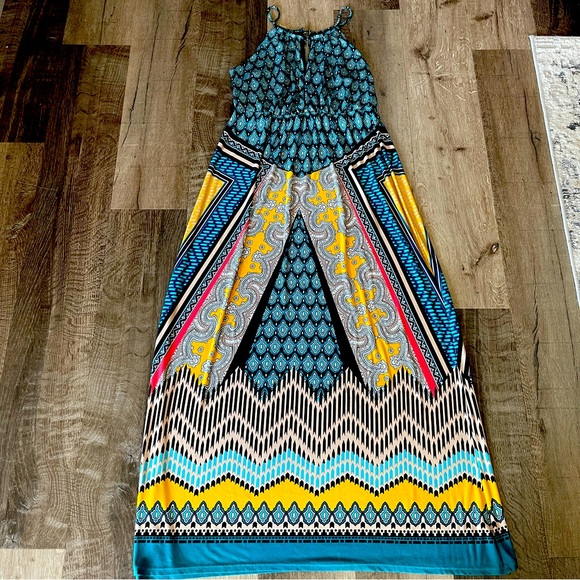 London Time Blue Bohemian Haltered Maxi Dress Size 8 - Picture 4 of 14